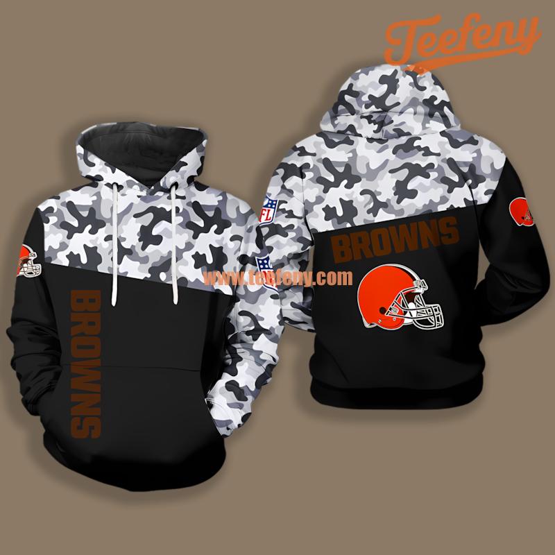 Cleveland Browns Camo Veteran Grey Black Pullover 3D Hoodie