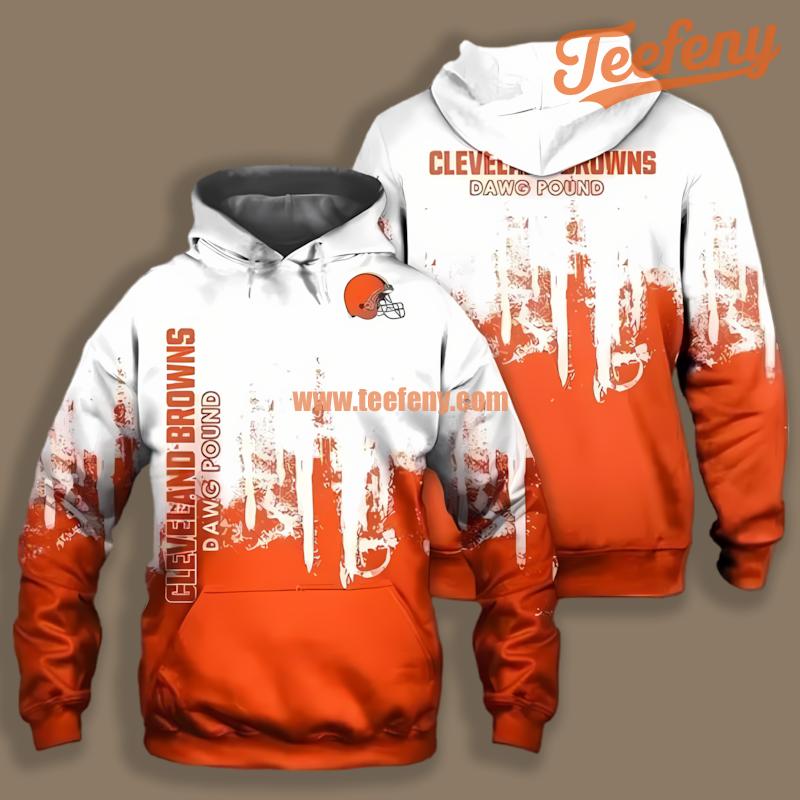 Cleveland Browns Dawg Pound White Orange Mens 3D Hoodie