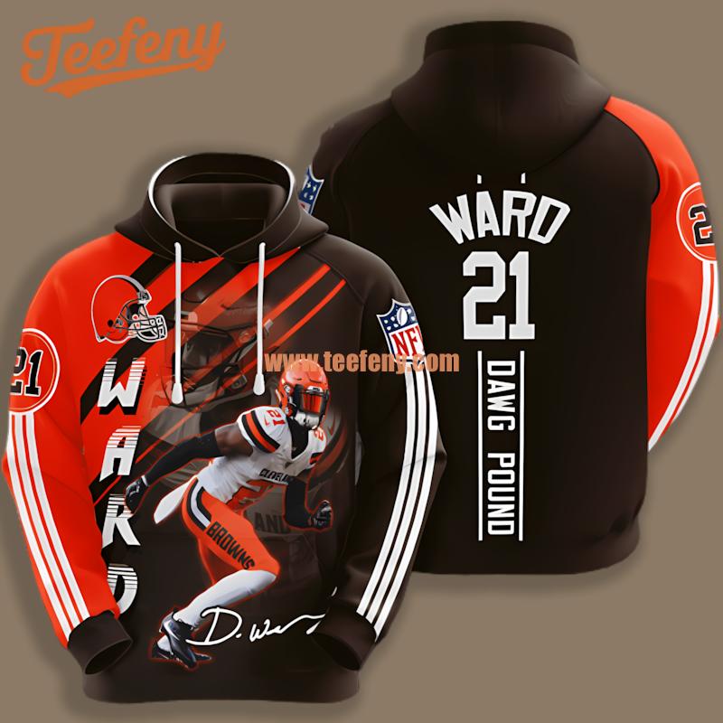 Cleveland Browns Denzel Ward Black Orange Zipper 3D Hoodie