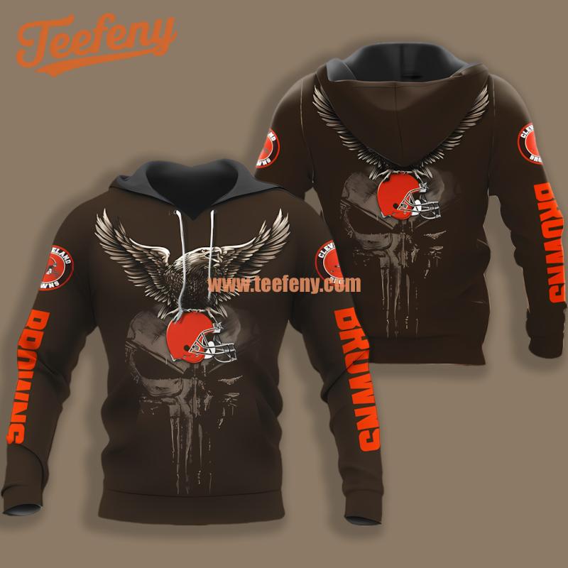 Cleveland Browns Eagle Skull Brown Horror 3D Hoodie
