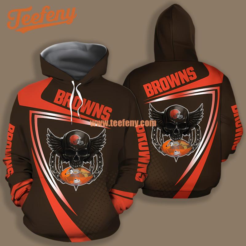 Cleveland Browns Eagle Skull Brown Orange Graphic 3D Hoodie