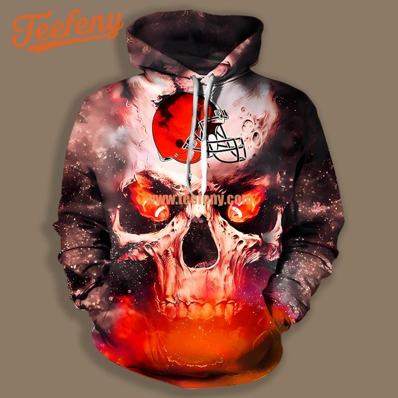 Cleveland Browns Fire Skull Logo Red Graphic 3D Hoodie