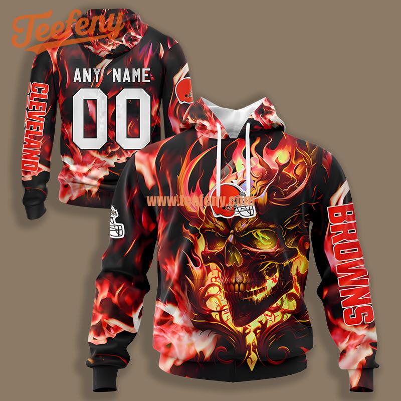 Cleveland Browns Fire Skull Red Zipper 3D Hoodie