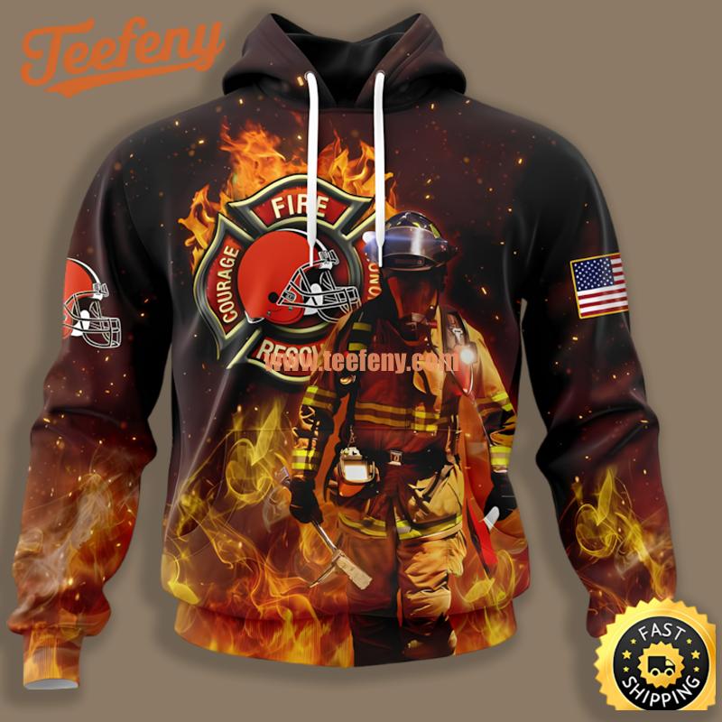 Cleveland Browns Firefighters Orange Black Cool 3D Hoodie