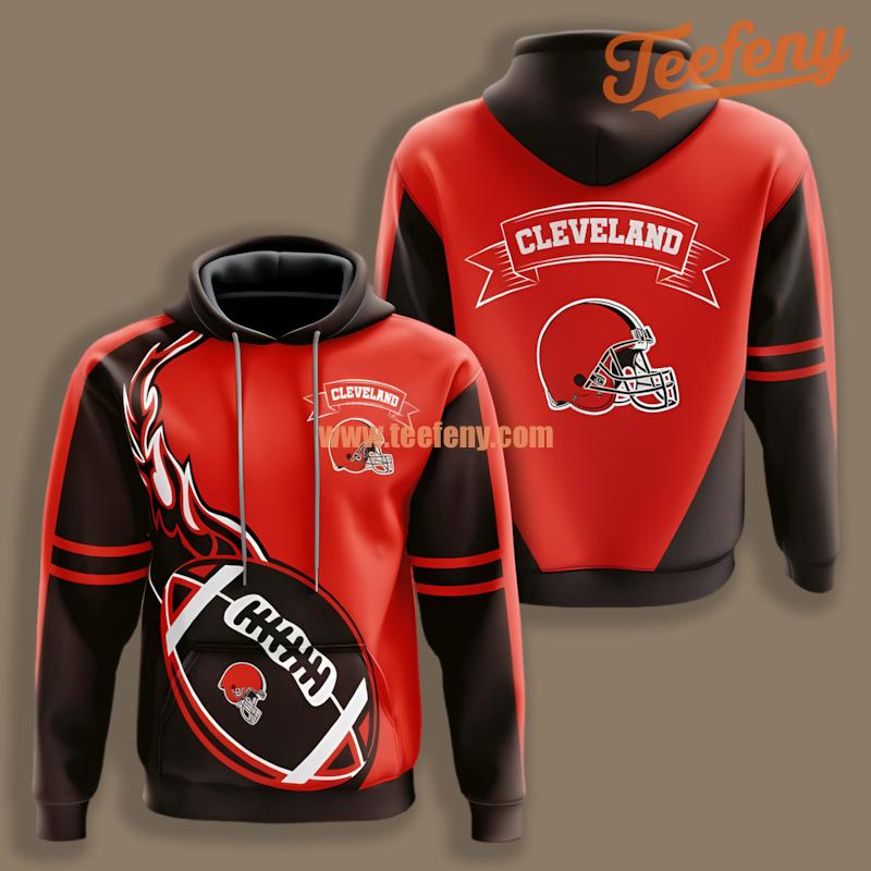 Cleveland Browns Flame Balls Orange Black Horror 3D Hoodie