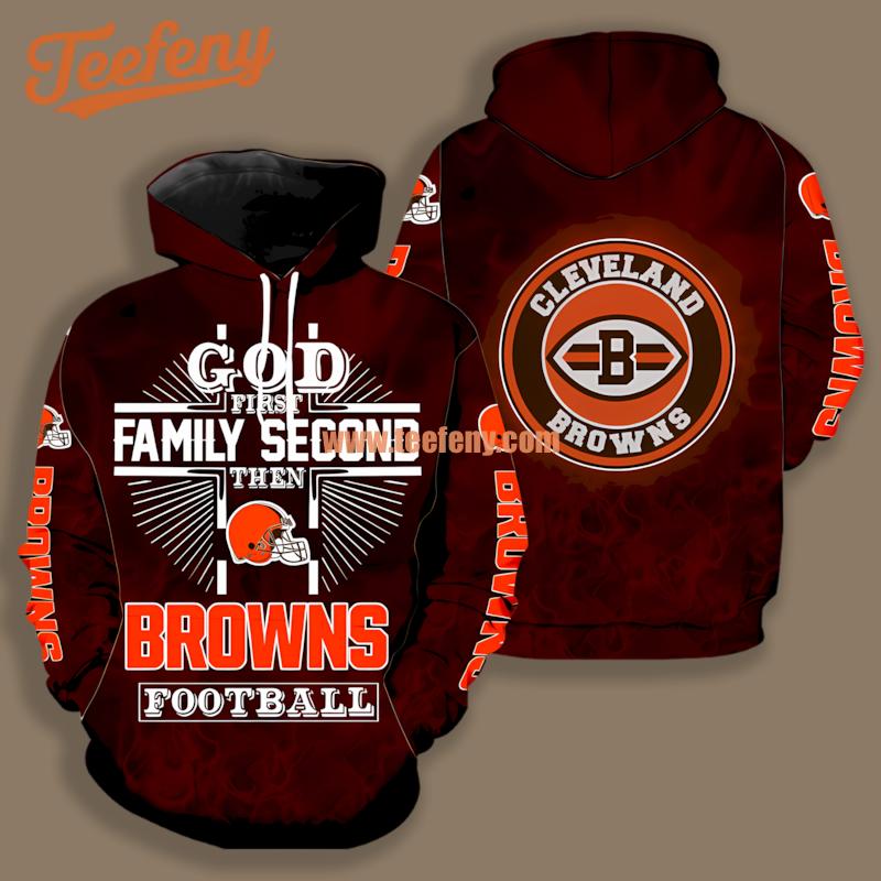 Cleveland Browns God Family Then Brown Print 3D Hoodie