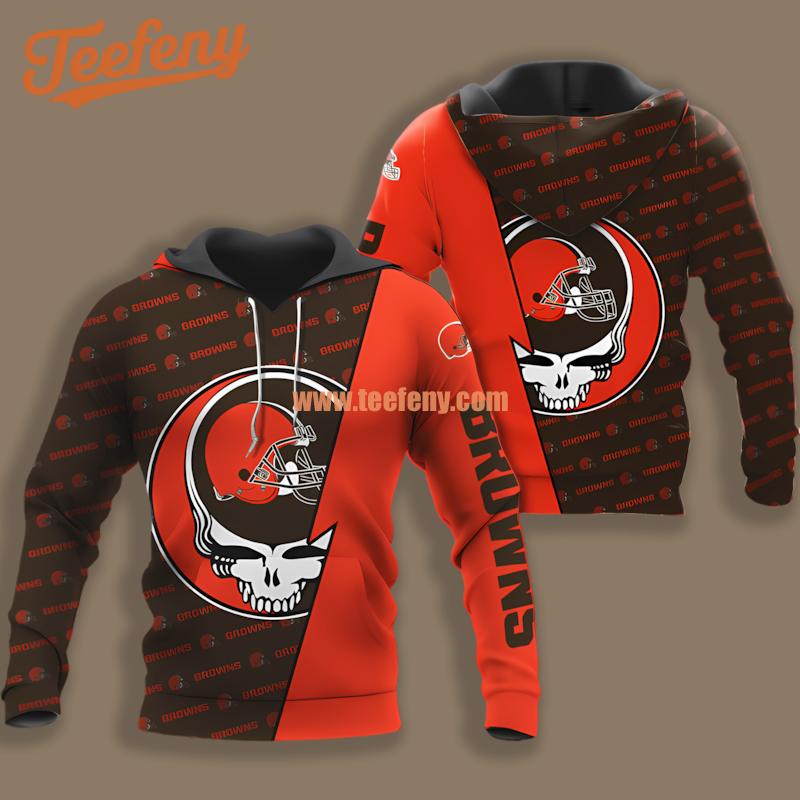 Cleveland Browns Grateful Dead Black Orange Zip Up 3D Hoodie