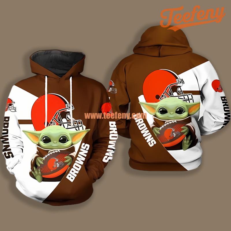 Cleveland Browns Grogu Brown White Realistic 3D Hoodie