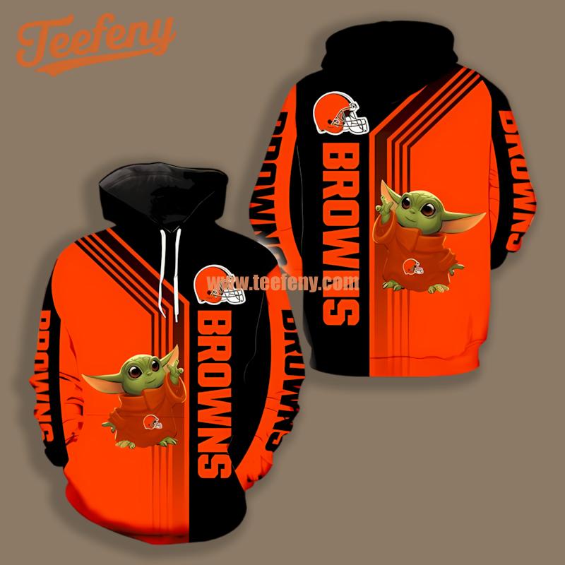 Cleveland Browns Grogu Orange Black Print 3D Hoodie
