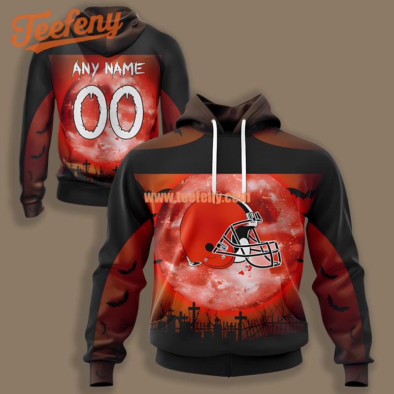 Cleveland Browns Halloween Moon Red Black Fashion 3D Hoodie