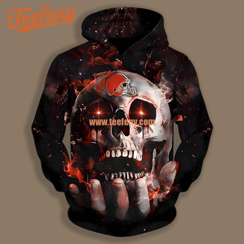 Cleveland Browns Hand Skull Image Black For Men 3D Hoodie