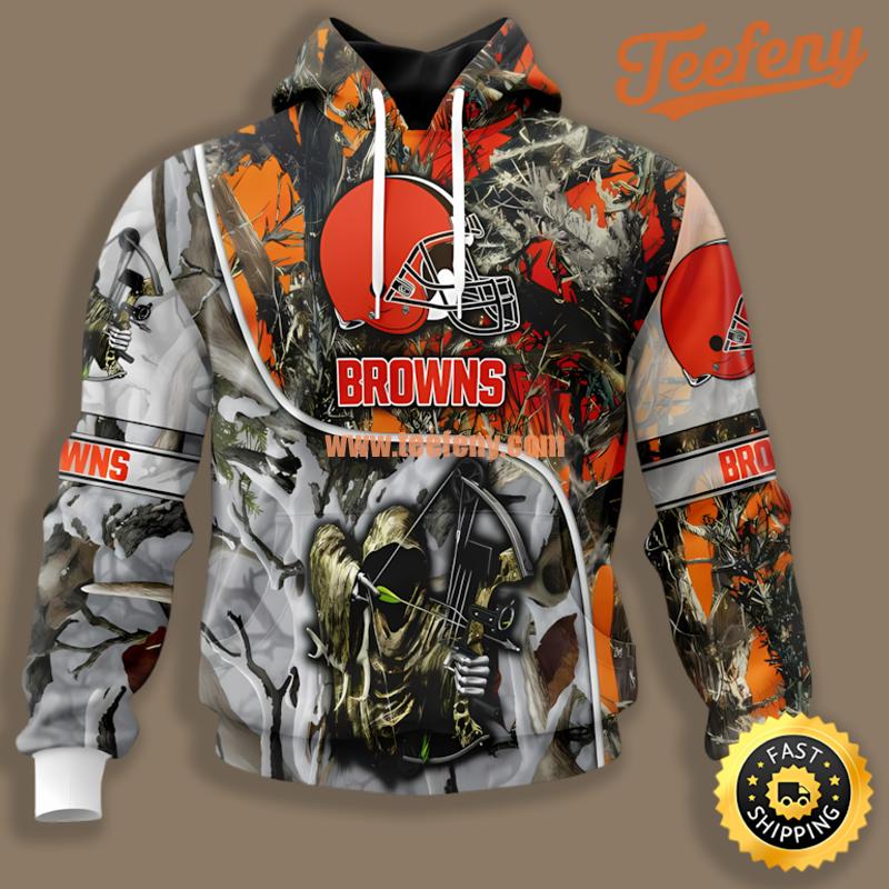 Cleveland Browns Hunting Orange Grey Youth 3D Hoodie