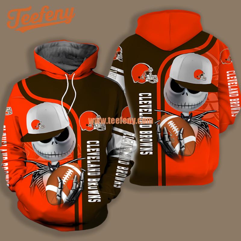 Cleveland Browns Jack Skellington Black Orange Fashion 3D Hoodie