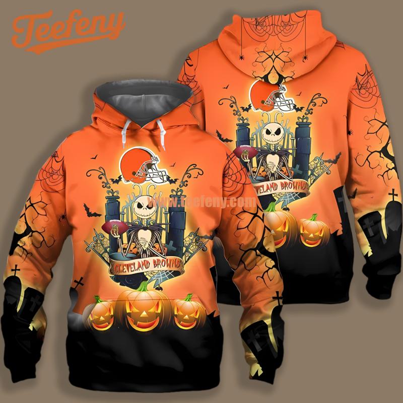 Cleveland Browns Jack Skellington Pumpkin Black Orange Design 3D Hoodie