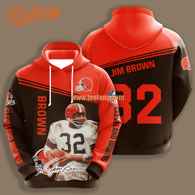 Cleveland Browns Jim Brown Black Orange Cool 3D Hoodie
