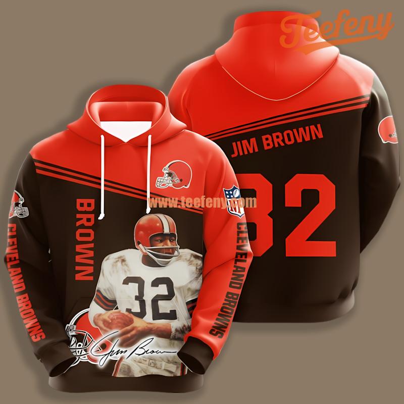 Cleveland Browns Jim Brown Black Orange Zip Up 3D Hoodie