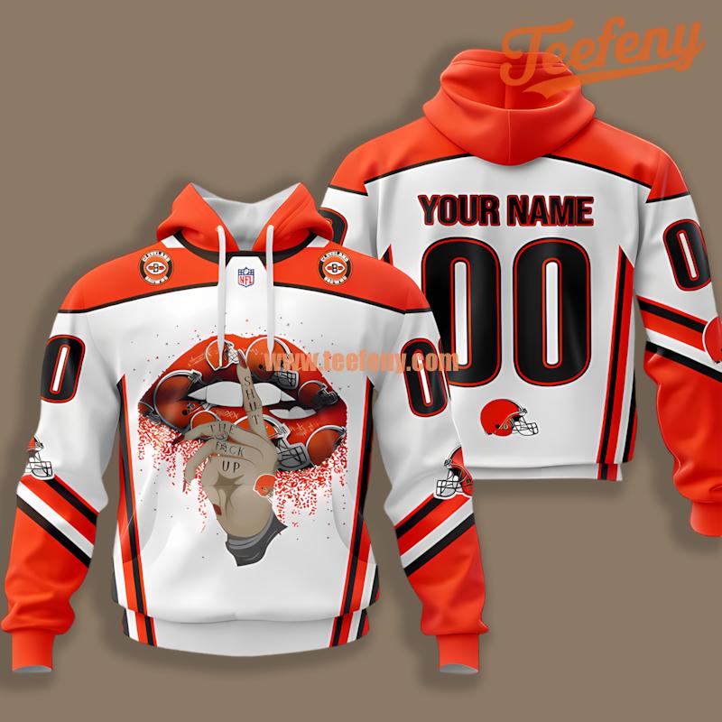 Cleveland Browns Lips Design Personalized Orange White 3D Hoodie