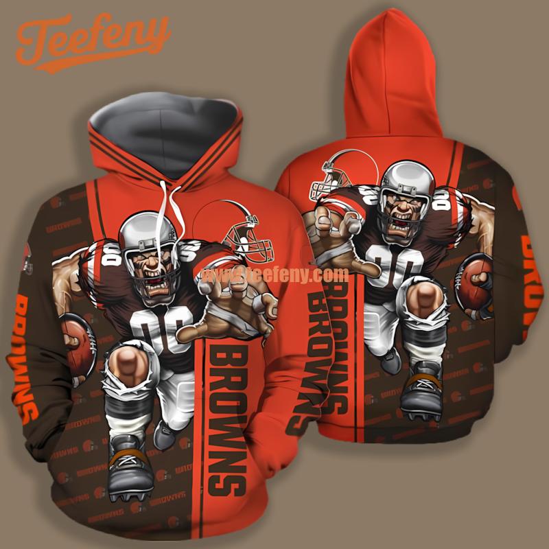 Cleveland Browns Mascot Orange Black Zipper 3D Hoodie