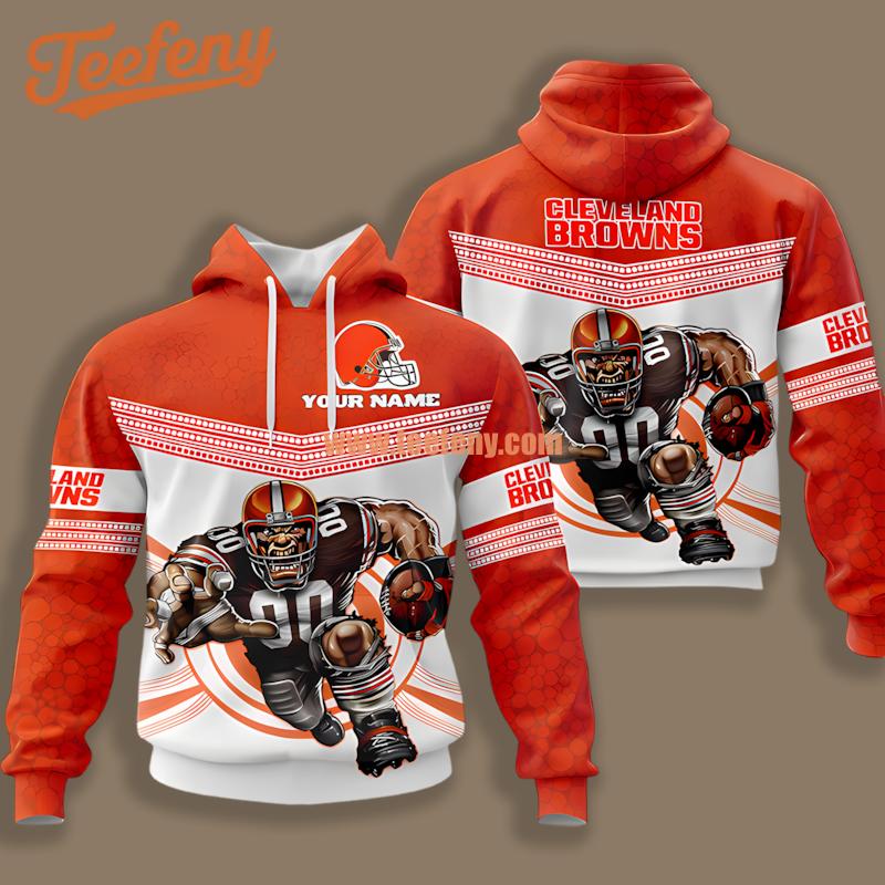 Cleveland Browns Mascot Personalized Orange White 3D Art Hoodie
