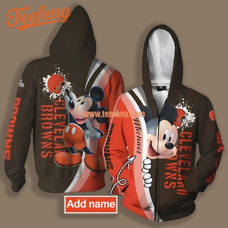 Cleveland Browns Mickey Mouse Draw Logo Orange Pattern 3D Hoodie