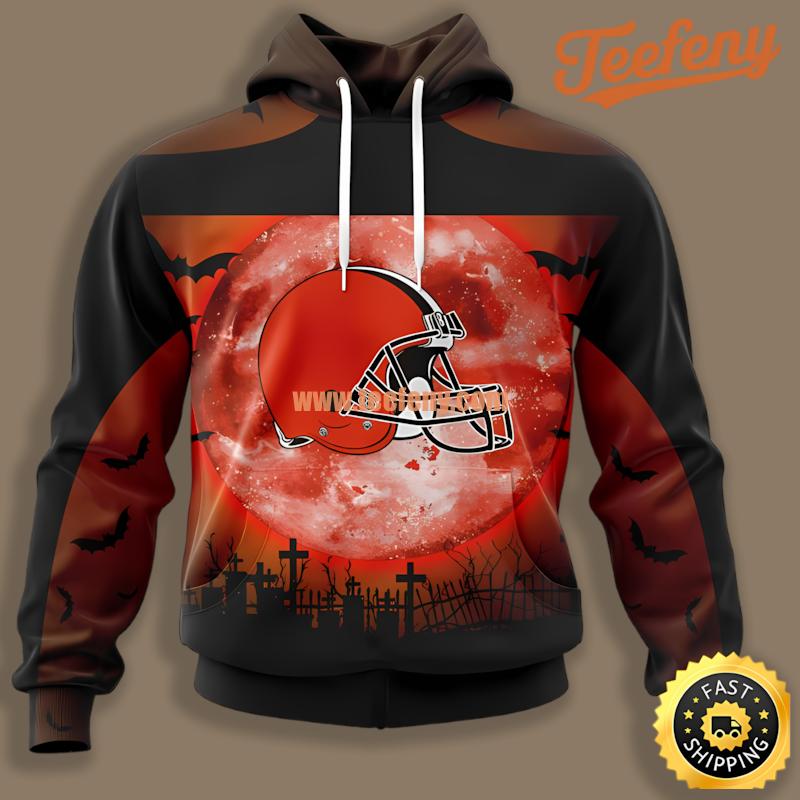 Cleveland Browns Moon Black Zipper 3D Hoodie