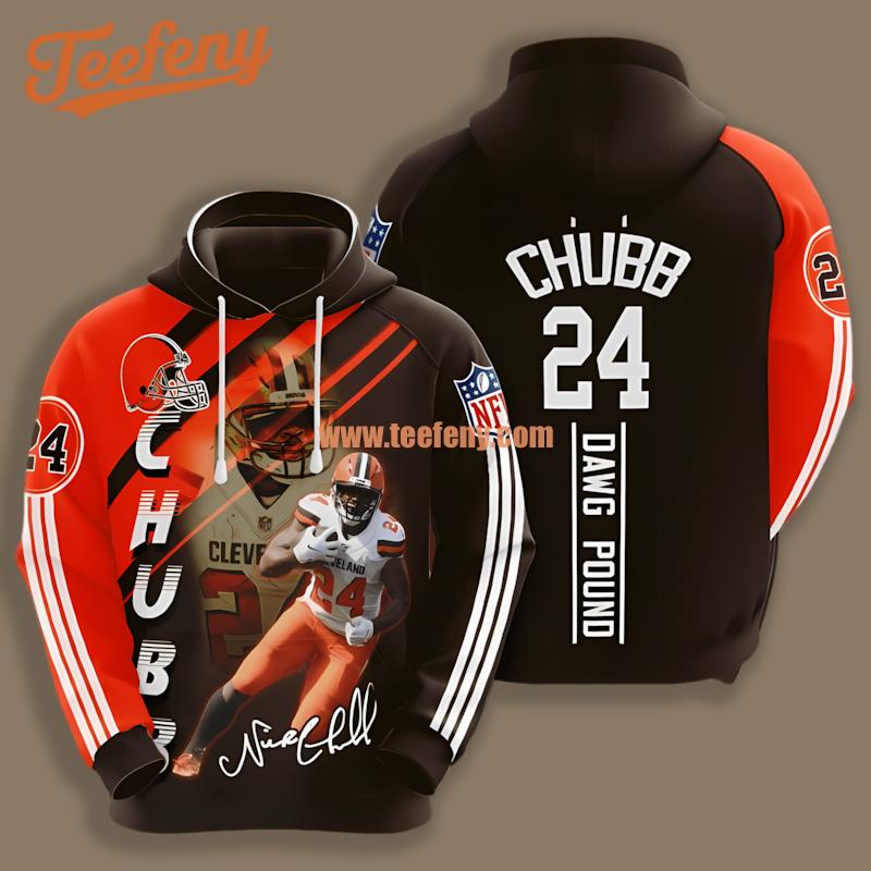 Cleveland Browns Nick Chubb Black Orange 3D Hoodie Zipper