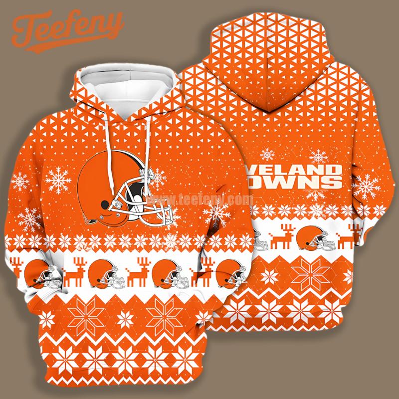 Cleveland Browns Orange White Zip Up 3D Hoodie