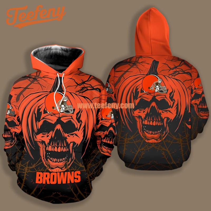 Cleveland Browns Pumpkin Skull Orange Black Print 3D Hoodie