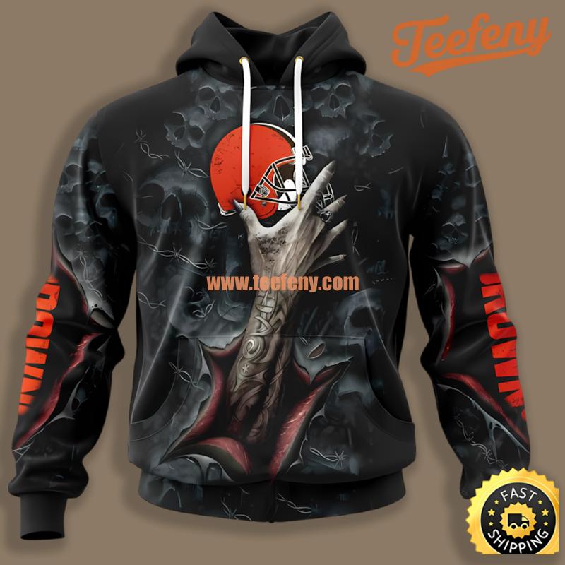 Cleveland Browns Skull Black Graphic 3D Hoodie
