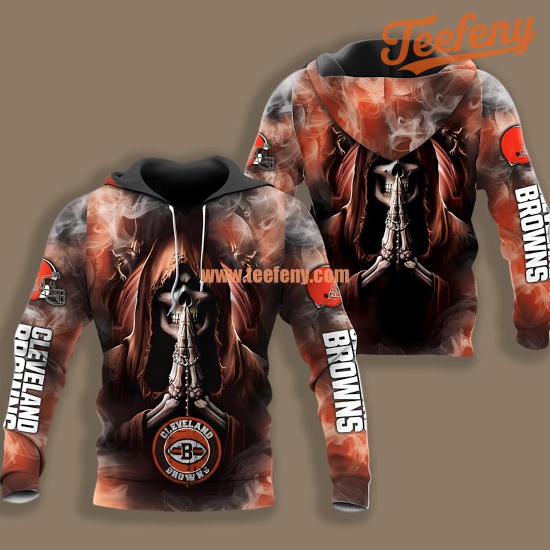 Cleveland Browns Skull Black Orange Design 3D Hoodie