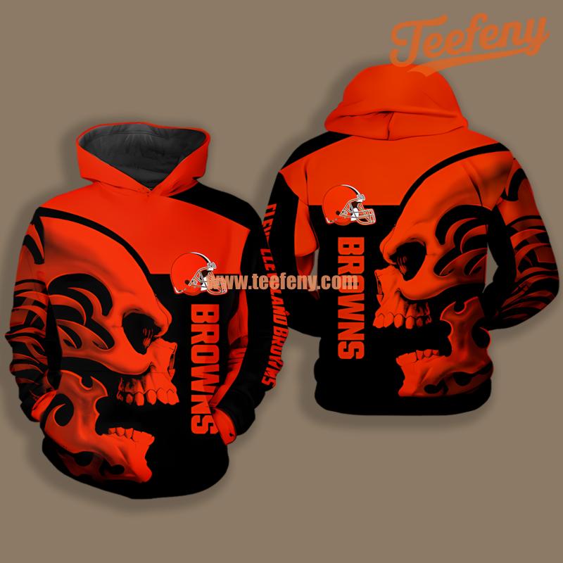 Cleveland Browns Skull Orange Black Full Print 3D Hoodie