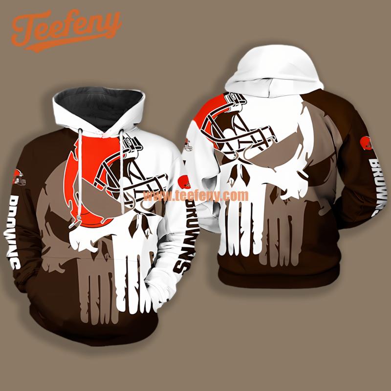 Cleveland Browns Skull White Brown Unisex 3D Hoodie