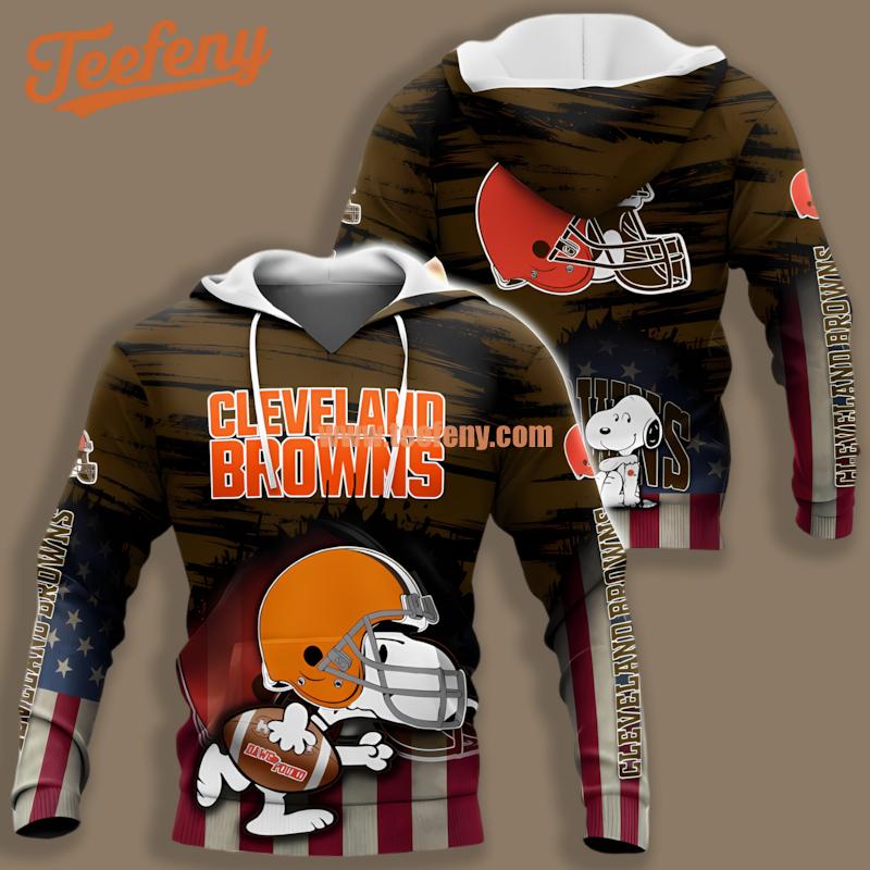Cleveland Browns Snoopy Grey Red Zipper 3D Hoodie