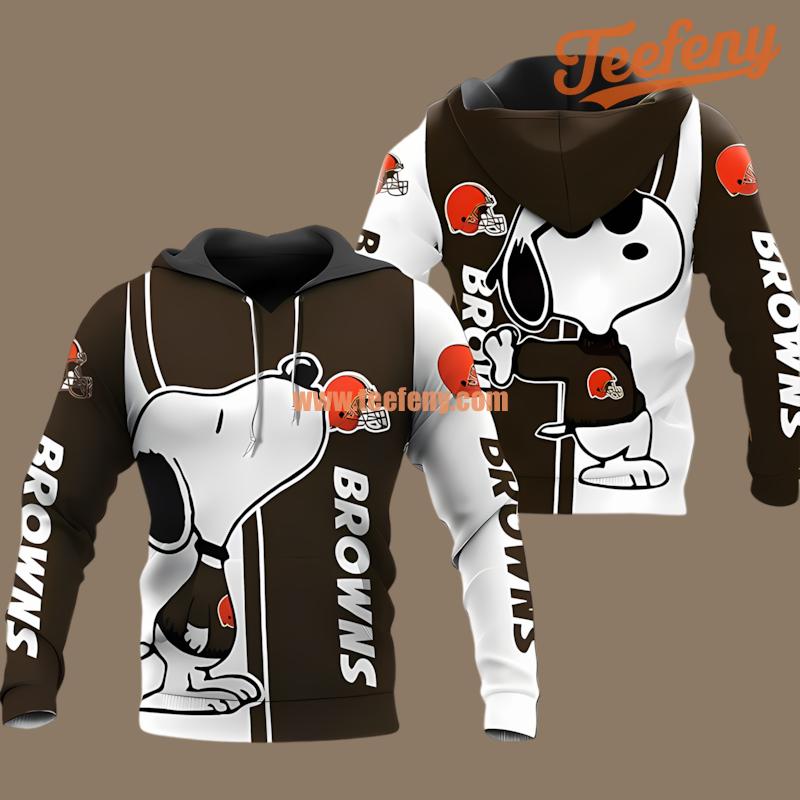 Cleveland Browns Snoopy Kiss Logo White Art 3D Hoodie