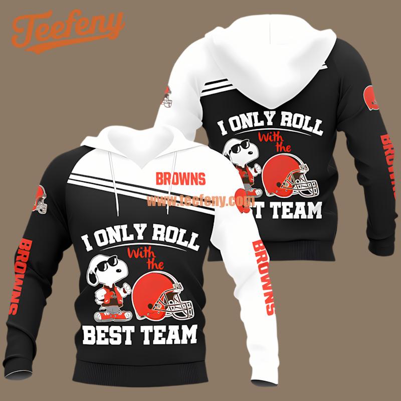 Cleveland Browns Snoopy Only Roll Best Team White Black Illusion 3D Hoodie