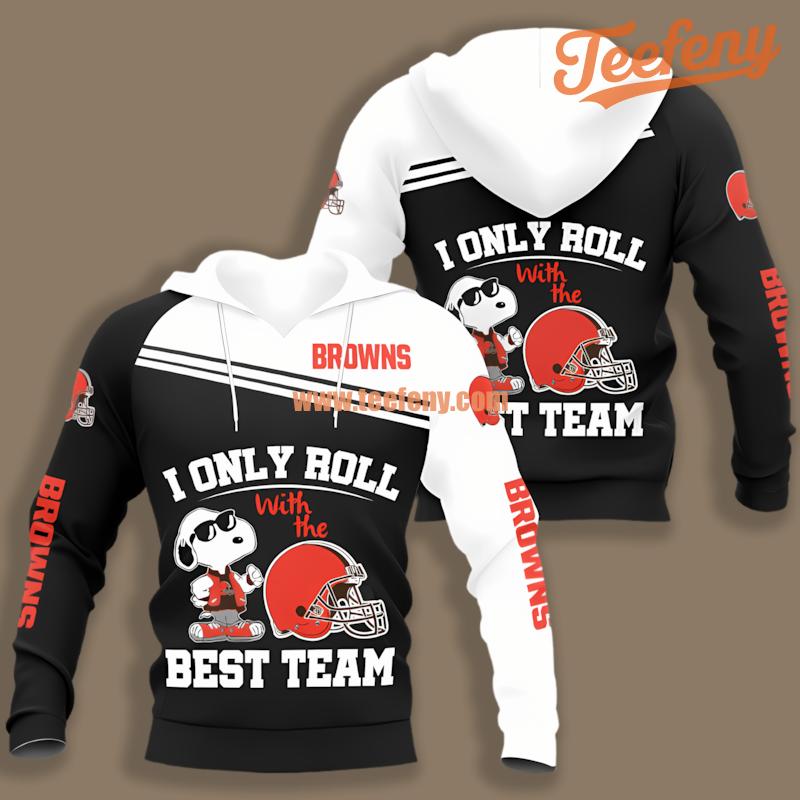Cleveland Browns Snoopy Only Roll White Black Realistic 3D Hoodie