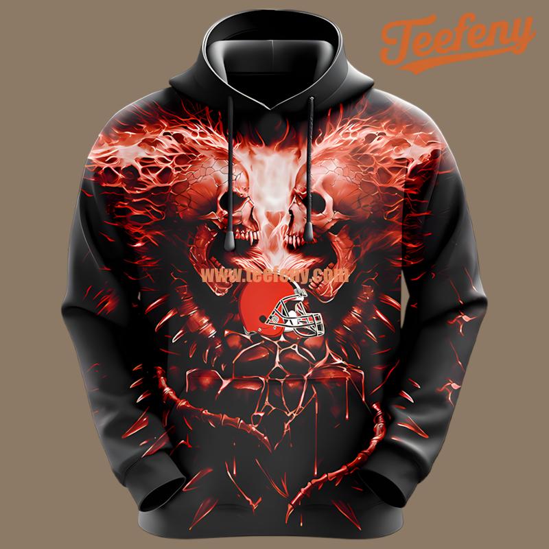 Cleveland Browns Spooky Two Skulls Black Printed 3D Hoodie