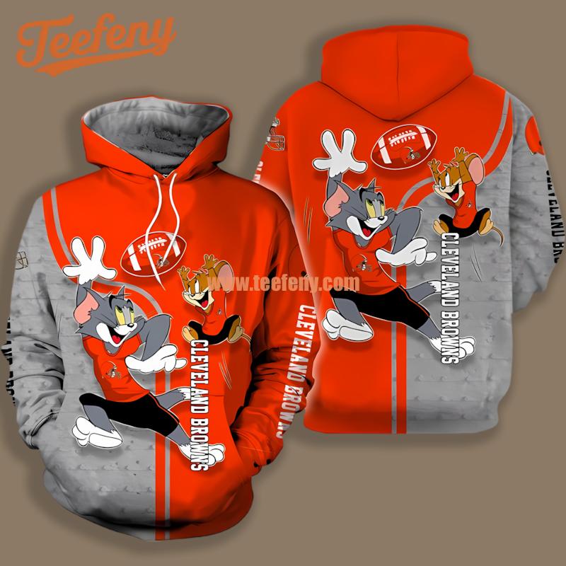 Cleveland Browns Tom And Jerry Grey Orange Printing 3D Hoodie