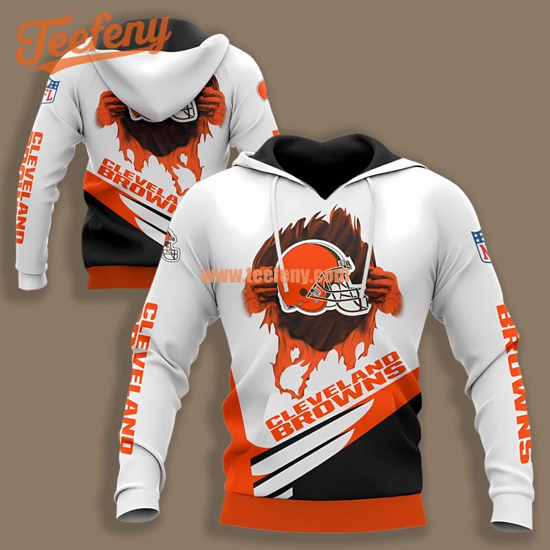 Cleveland Browns White Orange Fashion 3D Hoodie