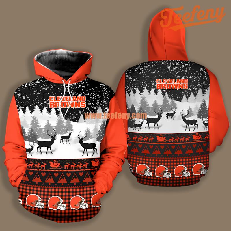 Cleveland Browns Winter Snow Orange Black Pattern 3D Hoodie
