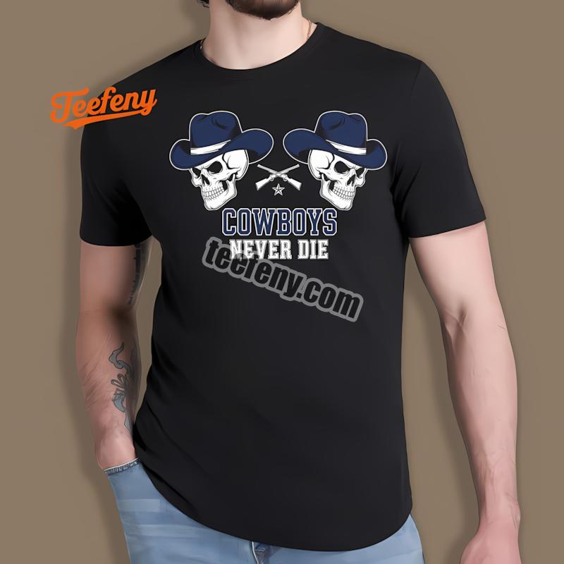 Cowboys Never Die Blue White Western Skull Shirt