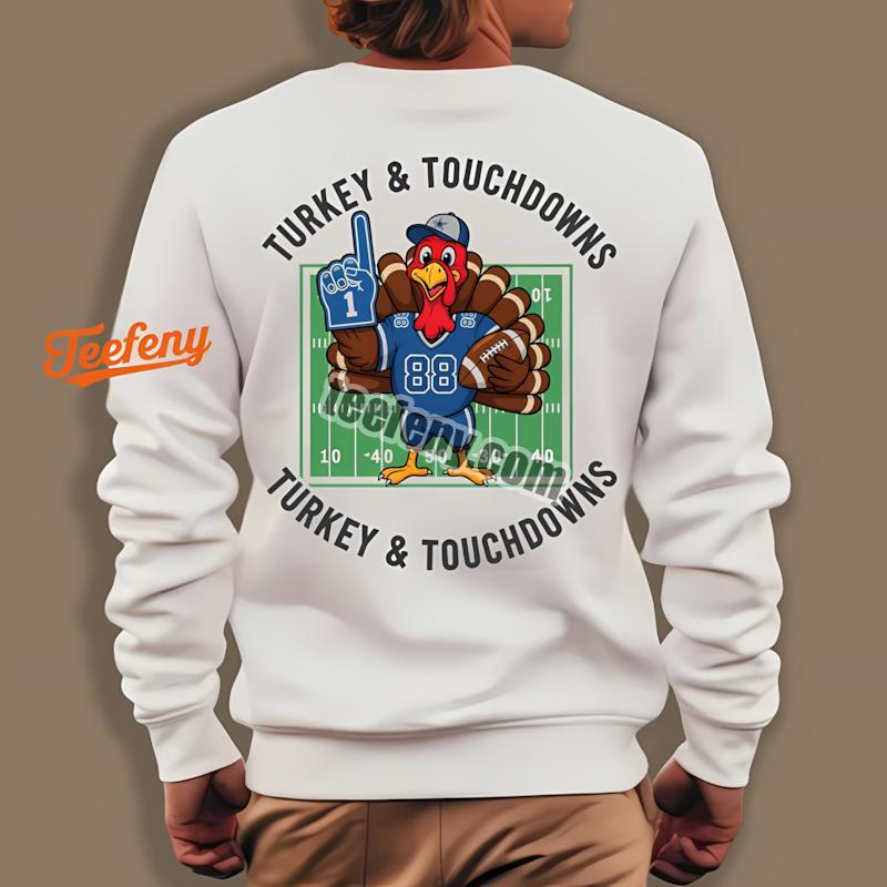 Dallas Cowboys Cartoon Turkey Touchdowns Thanksgiving Art Cotton Long Sleeve Dallas Cowboys Cartoon Turkey Touchdowns Thanksgiving Art Cotton Long Sleeve