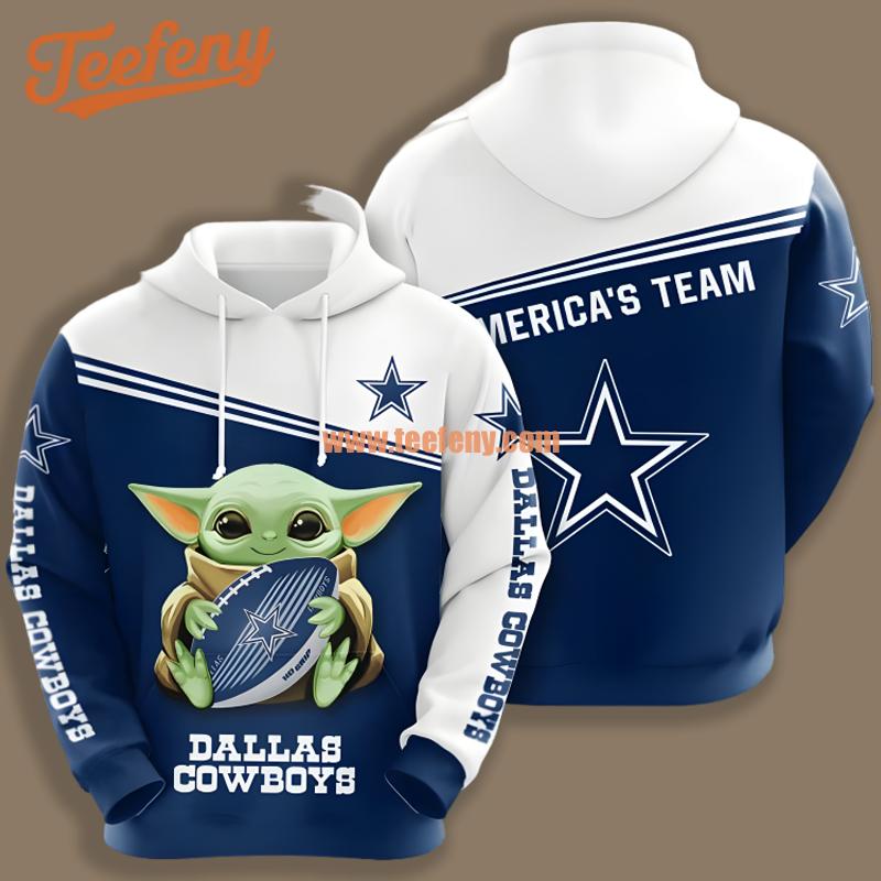 Dallas Cowboys Grogu Blue White Pullover 3D Hoodie