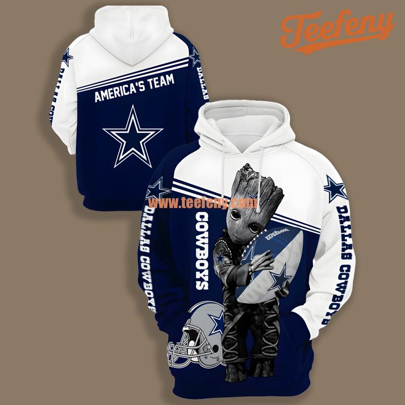 Dallas Cowboys Groot Hold Blue White Graphic 3D Hoodie