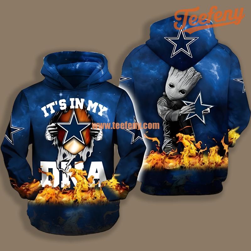 Dallas Cowboys Groot Its In My Dna Blue Zip Up 3D Hoodie