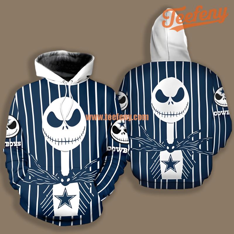 Dallas Cowboys Halloween Jack Skellington Blue White Boys 3D Hoodie