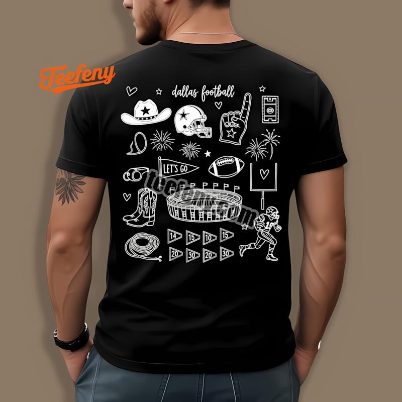 Dallas Cowboys Handdrawn Football Doodle Collage Shirt