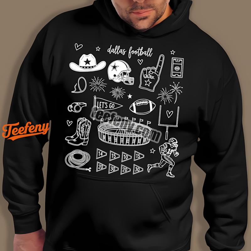 Dallas Cowboys Handdrawn Football Doodle Collage Hoodie Dallas Cowboys Handdrawn Football Doodle Collage Hoodie