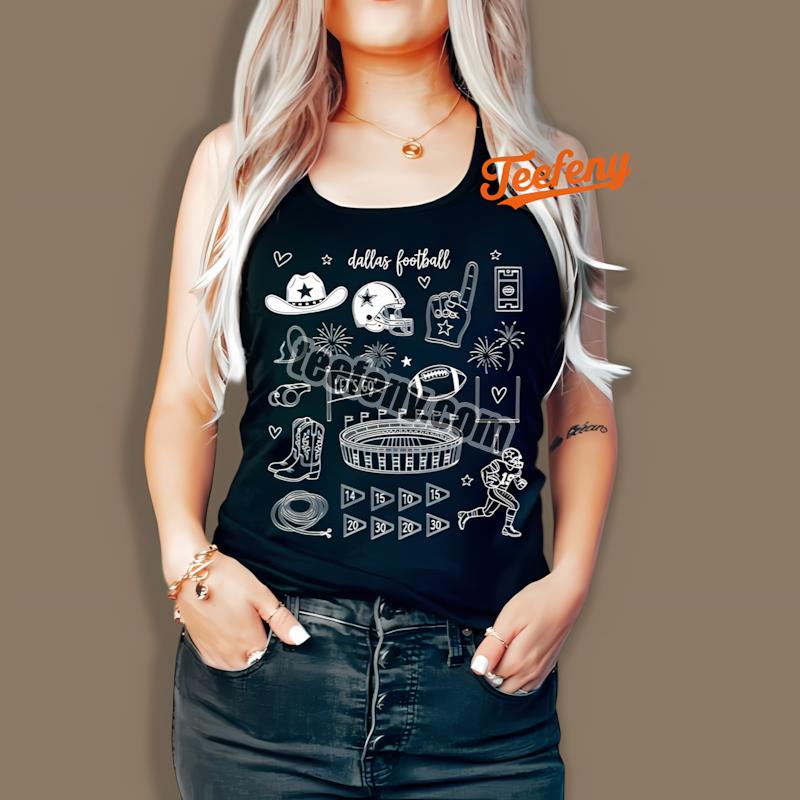 Dallas Cowboys Handdrawn Football Doodle Collage Tanktop Dallas Cowboys Handdrawn Football Doodle Collage Tanktop