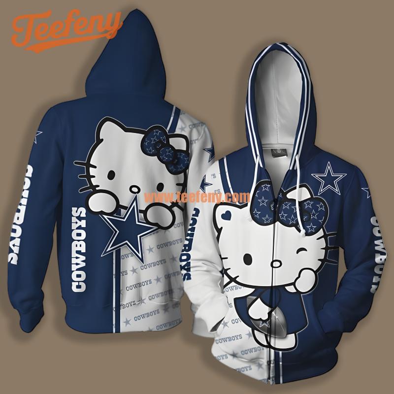 Dallas Cowboys Kitty Cat Hug White Blue Horror 3D Hoodie